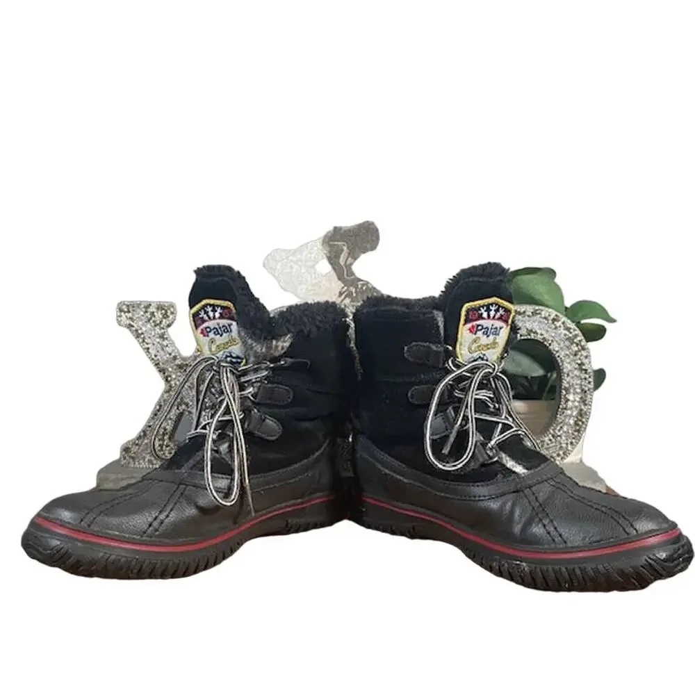 Pajar Canada Black Leather Fur Lined Waterproof Snow Boots Women Sz 5-5.5
